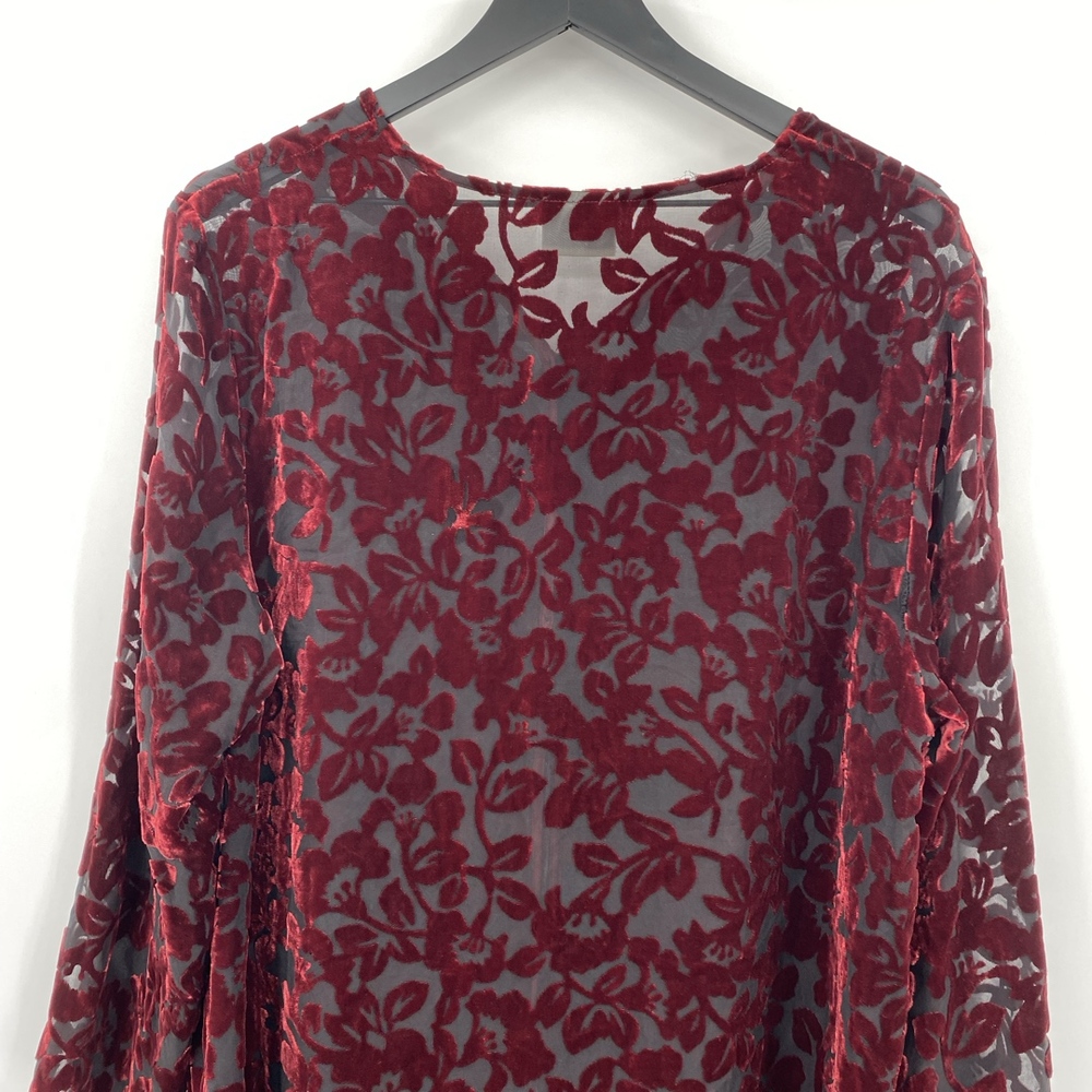 Laura‎ Ashley Cardigan Womens Medium Burgundy Vintage 90s Velvet Burnout Floral - Picture 12 of 12